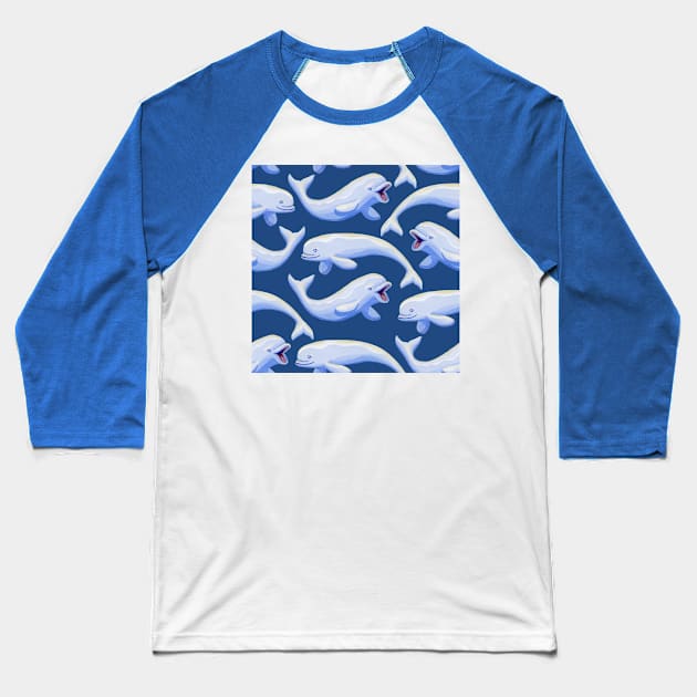 Gouache Beluga Whales Pattern Baseball T-Shirt by paintedpansy